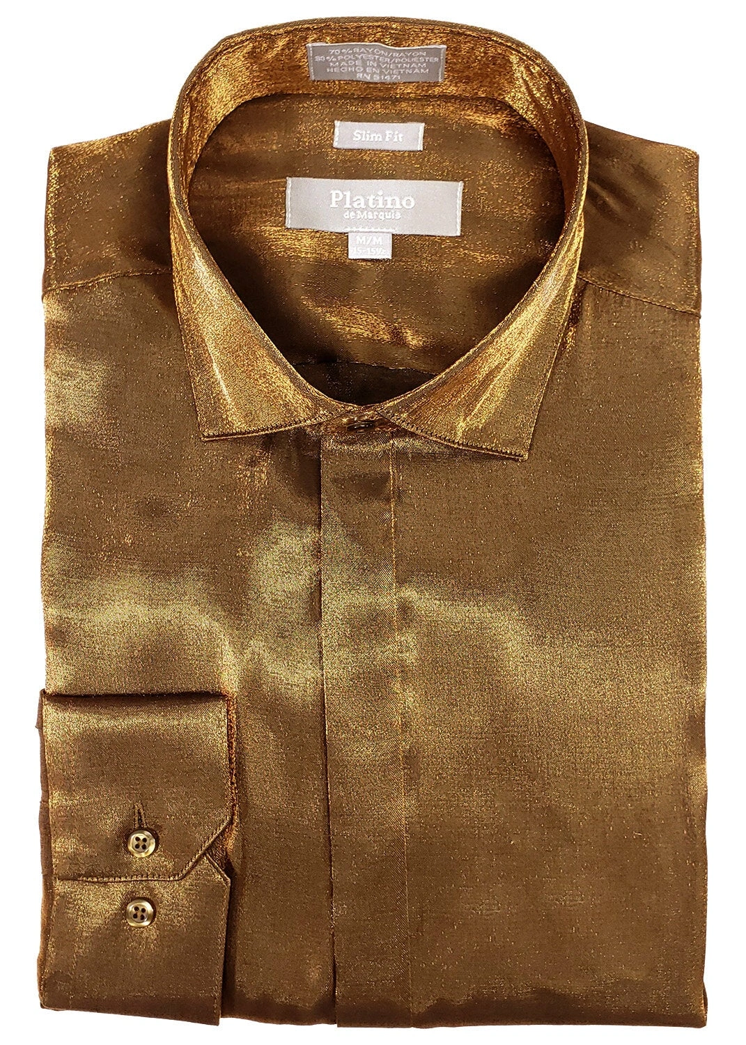 PLATINO Or : Chemise Satinée Slim Fit 20101SL, Élégance Brillante. Un éclat doré pour votre style.